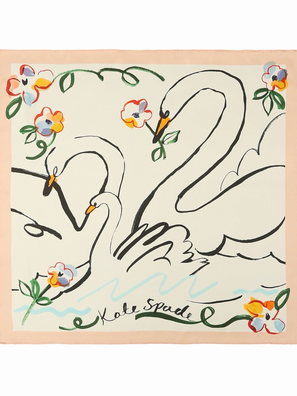 Kate Spade Swans Floral Silk Scarf - Pale Pink, Cream